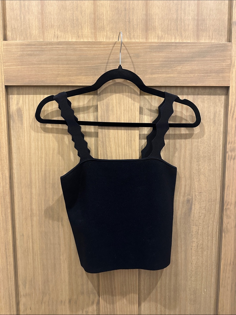 Ramy Brook Black Scalloped-Strap Square-Neck Crop Top